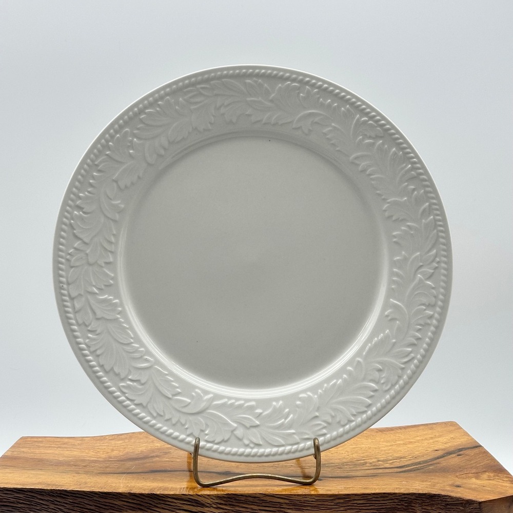 Sango Garland 8837 White‎ 12" Chop Plate / Round Platter Embossed Leaves
